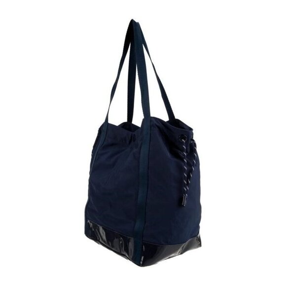Tory Burch Blue Nylon Drawstring Tote • Patent Leather Trim • Excellent - Picture 4 of 5